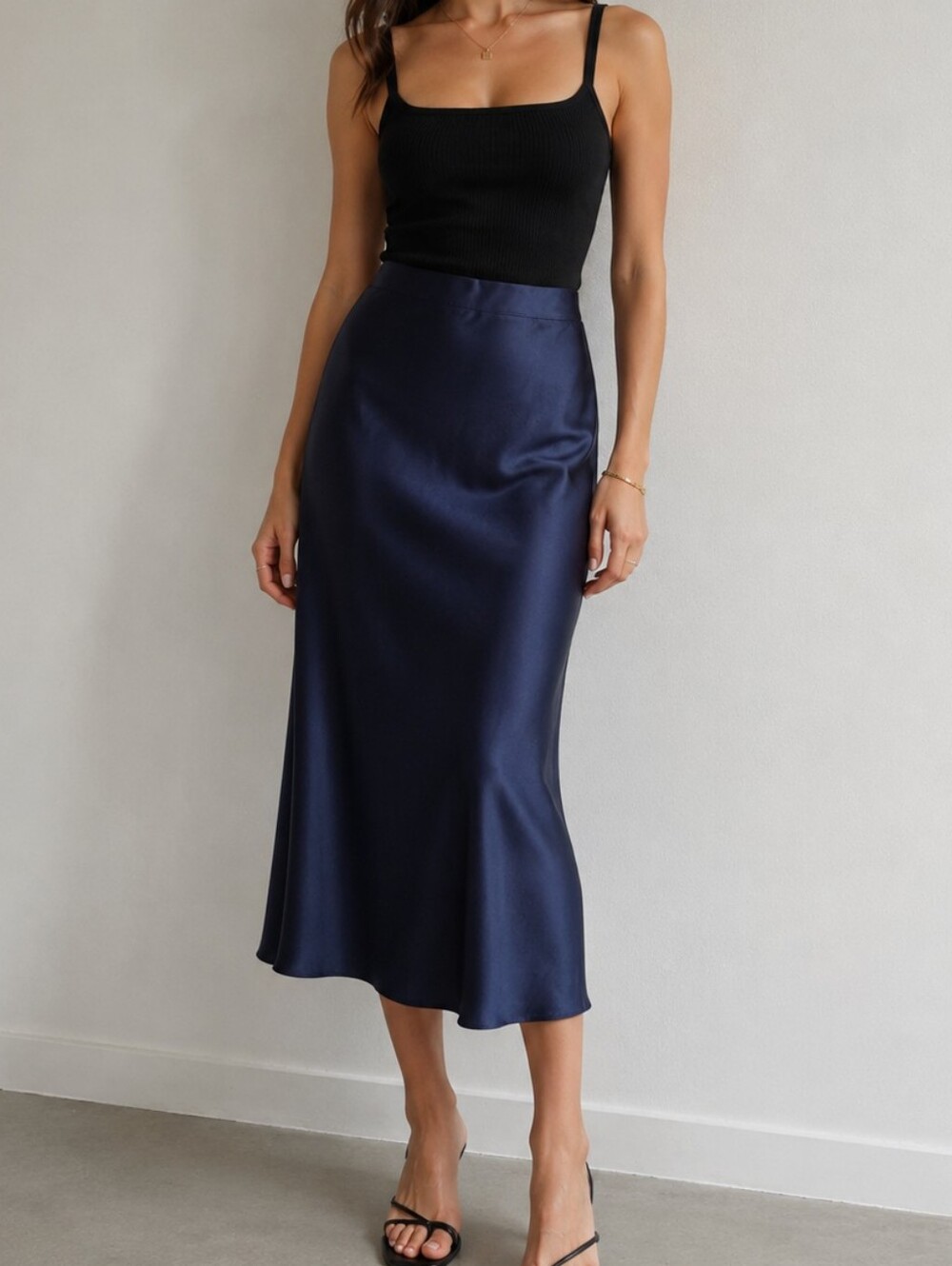 J. Crew Navy Satin Slip Midi Skirt Size XS